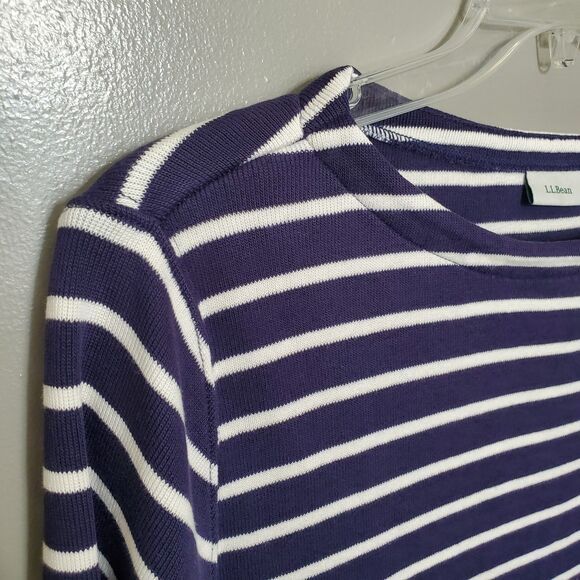 L.L. Bean Sweater Womens Size 2X Blue White Striped Cotton Knit Casual Coastal - Picture 4 of 10